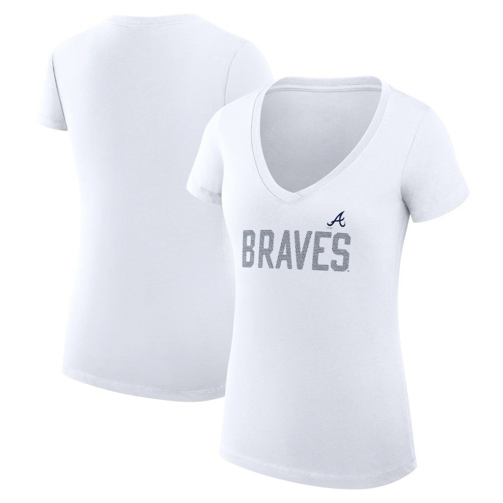 Atlanta Braves G-III 4Her by Carl Banks Women's Super-Slim Fit Lightweight Dot Print V-Neck T-Shirt White