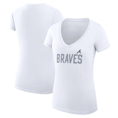 Atlanta Braves G-III 4Her by Carl Banks Women's Super-Slim Fit Lightweight Dot Print V-Neck T-Shirt White