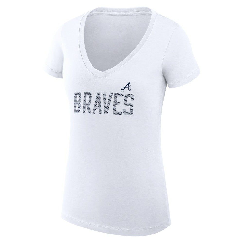 Atlanta Braves G-III 4Her by Carl Banks Women's Super-Slim Fit Lightweight Dot Print V-Neck T-Shirt White