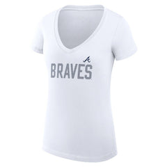 Atlanta Braves G-III 4Her by Carl Banks Women's Super-Slim Fit Lightweight Dot Print V-Neck T-Shirt White
