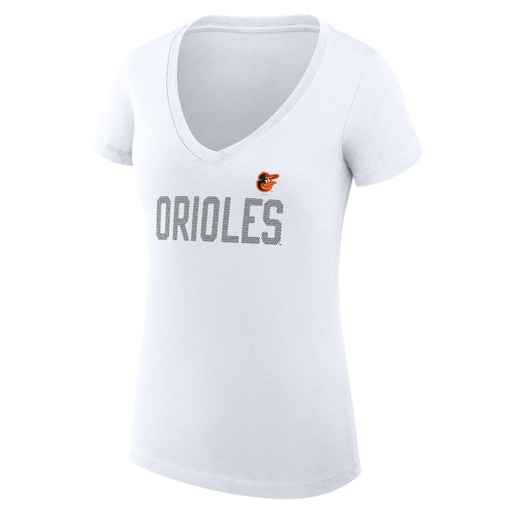 Baltimore Orioles G-III 4Her by Carl Banks Women's Super-Slim Fit Lightweight Dot Print V-Neck T-Shirt White
