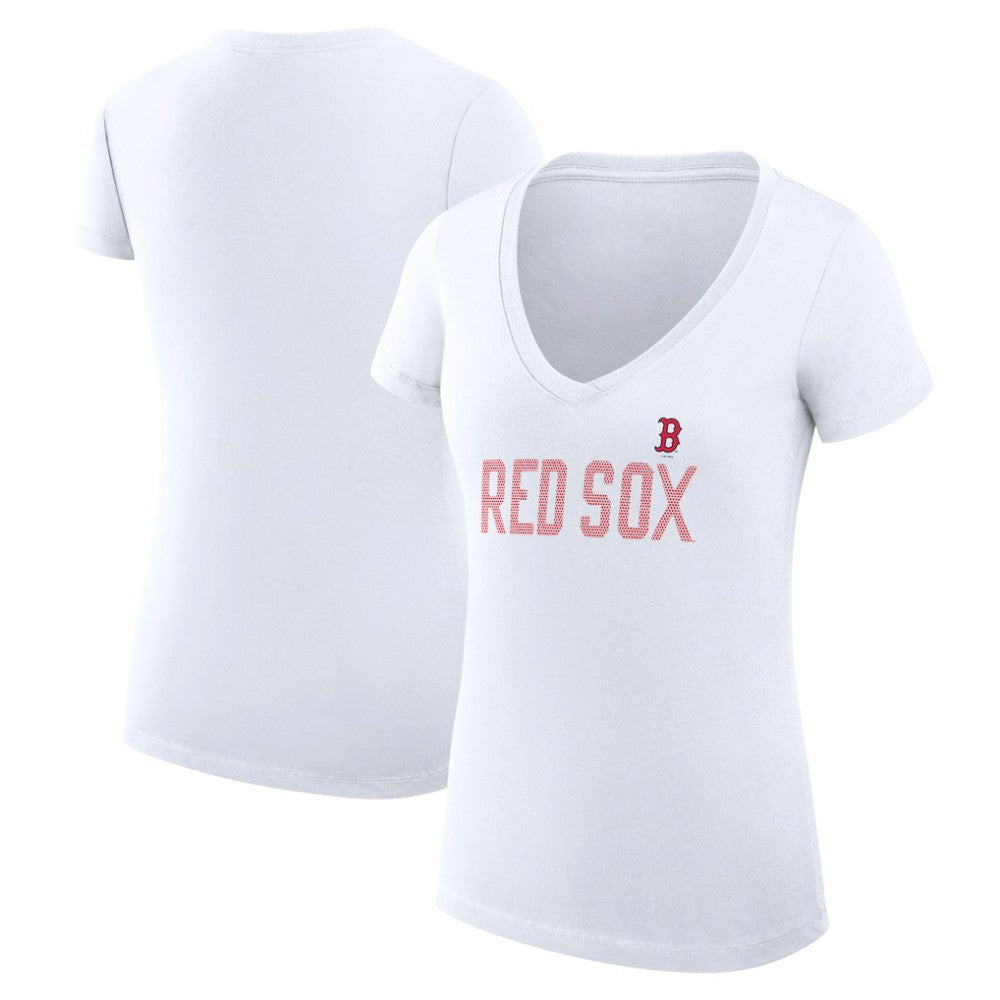 Boston Red Sox G-III 4Her by Carl Banks Women's Super-Slim Fit Lightweight Dot Print V-Neck T-Shirt White