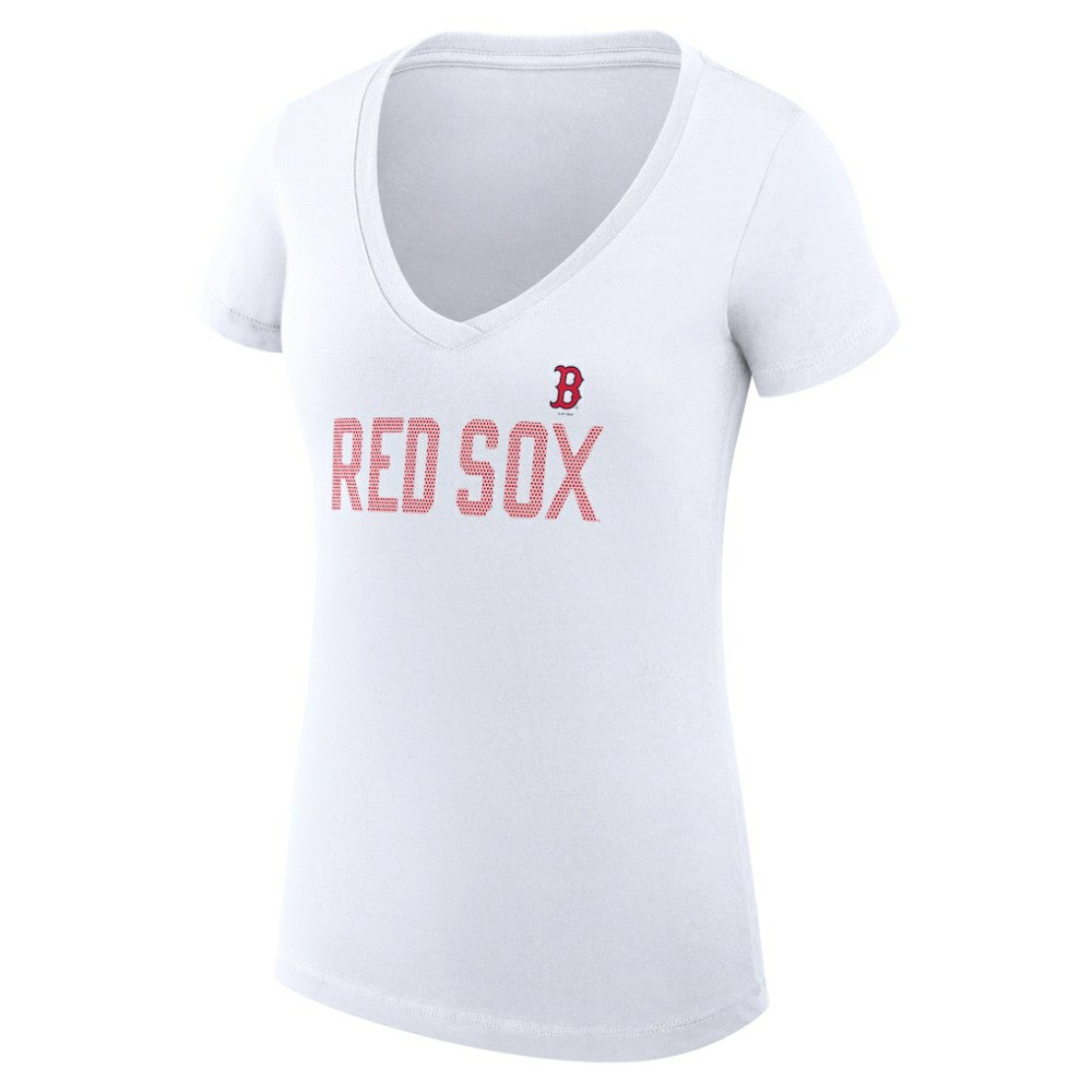 Boston Red Sox G-III 4Her by Carl Banks Women's Super-Slim Fit Lightweight Dot Print V-Neck T-Shirt White