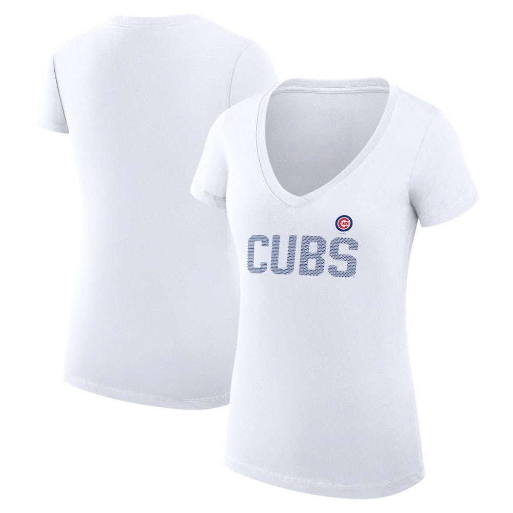 Chicago Cubs G-III 4Her by Carl Banks Women's Super-Slim Fit Lightweight Dot Print V-Neck T-Shirt White