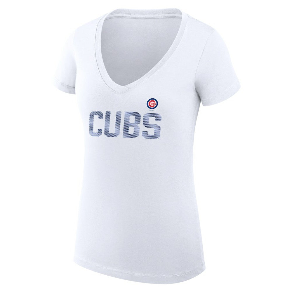 Chicago Cubs G-III 4Her by Carl Banks Women's Super-Slim Fit Lightweight Dot Print V-Neck T-Shirt White