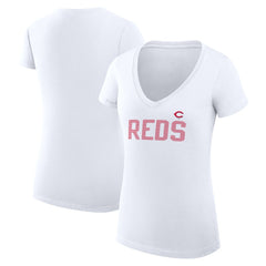 Cincinnati Reds G-III 4Her by Carl Banks Women's Super-Slim Fit Lightweight Dot Print V-Neck T-Shirt White