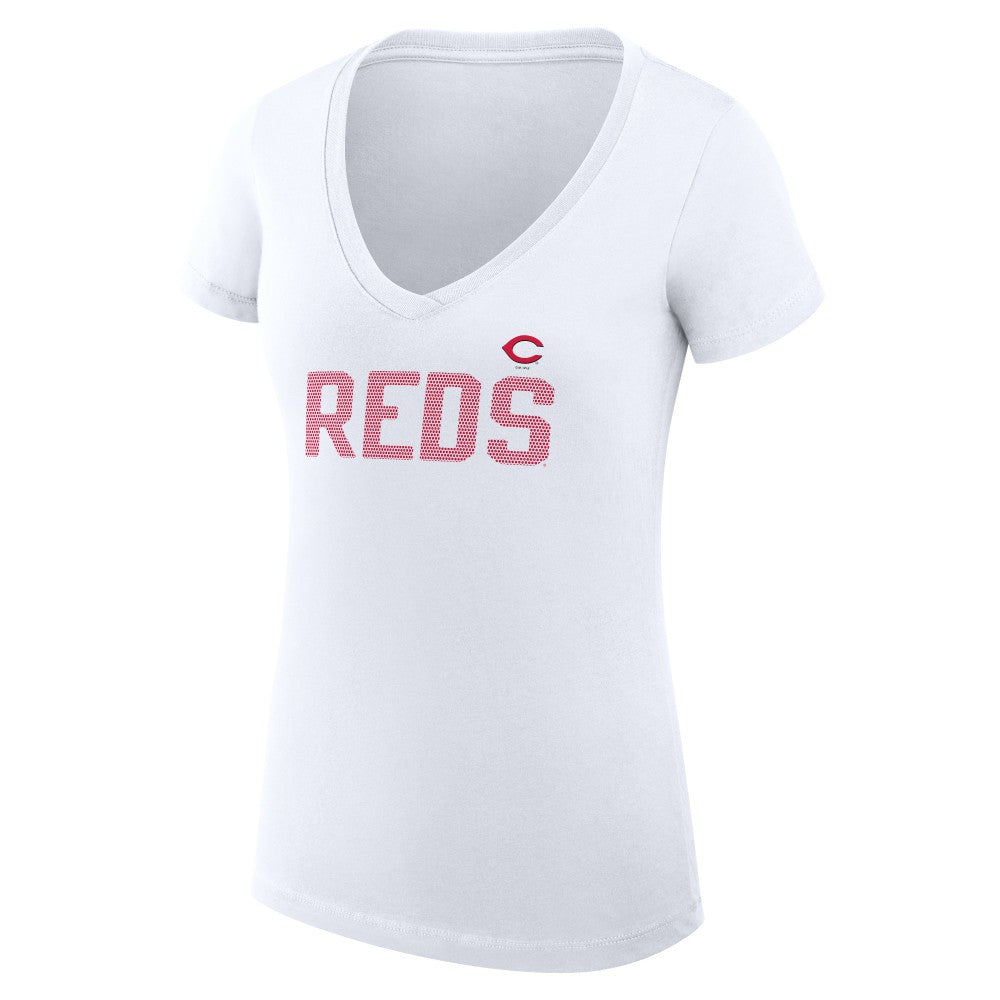 Cincinnati Reds G-III 4Her by Carl Banks Women's Super-Slim Fit Lightweight Dot Print V-Neck T-Shirt White