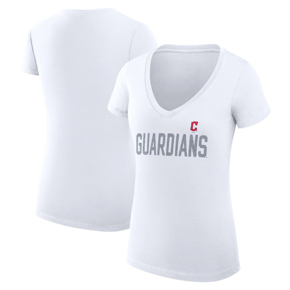 Cleveland Guardians G-III 4Her by Carl Banks Women's Super-Slim Fit Lightweight Dot Print V-Neck T-Shirt White