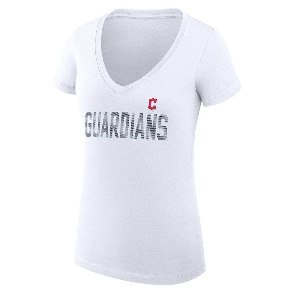 Cleveland Guardians G-III 4Her by Carl Banks Women's Super-Slim Fit Lightweight Dot Print V-Neck T-Shirt White