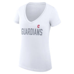 Cleveland Guardians G-III 4Her by Carl Banks Women's Super-Slim Fit Lightweight Dot Print V-Neck T-Shirt White