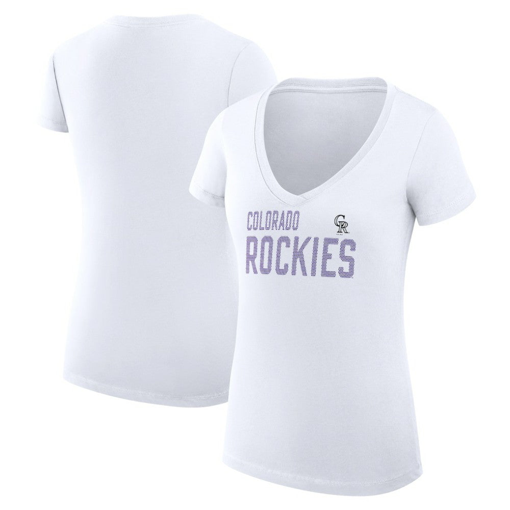 Colorado Rockies G-III 4Her by Carl Banks Women's Super-Slim Fit Lightweight Dot Print V-Neck T-Shirt White