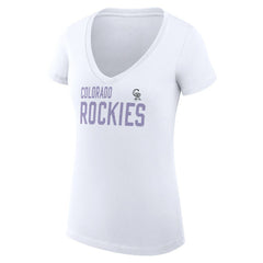 Colorado Rockies G-III 4Her by Carl Banks Women's Super-Slim Fit Lightweight Dot Print V-Neck T-Shirt White