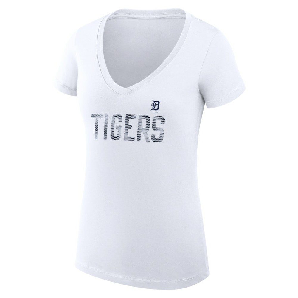 Detroit Tigers G-III 4Her by Carl Banks Women's Super-Slim Fit Lightweight Dot Print V-Neck T-Shirt White