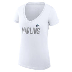 Miami Marlins G-III 4Her by Carl Banks Women's Super-Slim Fit Lightweight Dot Print V-Neck T-Shirt White