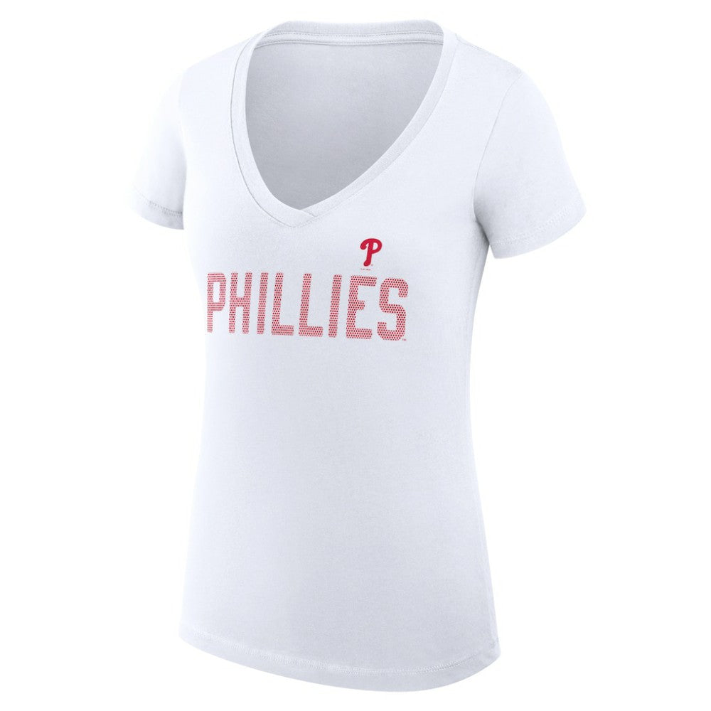 Philadelphia Phillies G-III 4Her by Carl Banks Women's Super-Slim Fit Lightweight Dot Print V-Neck T-Shirt White