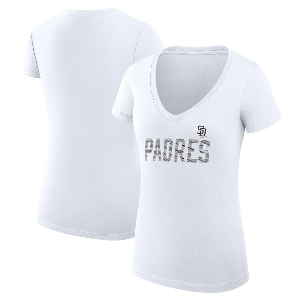 San Diego Padres G-III 4Her by Carl Banks Women's Super-Slim Fit Lightweight Dot Print V-Neck T-Shirt White