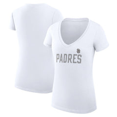 San Diego Padres G-III 4Her by Carl Banks Women's Super-Slim Fit Lightweight Dot Print V-Neck T-Shirt White