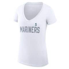 Seattle Mariners G-III 4Her by Carl Banks Women's Super-Slim Fit Lightweight Dot Print V-Neck T-Shirt White