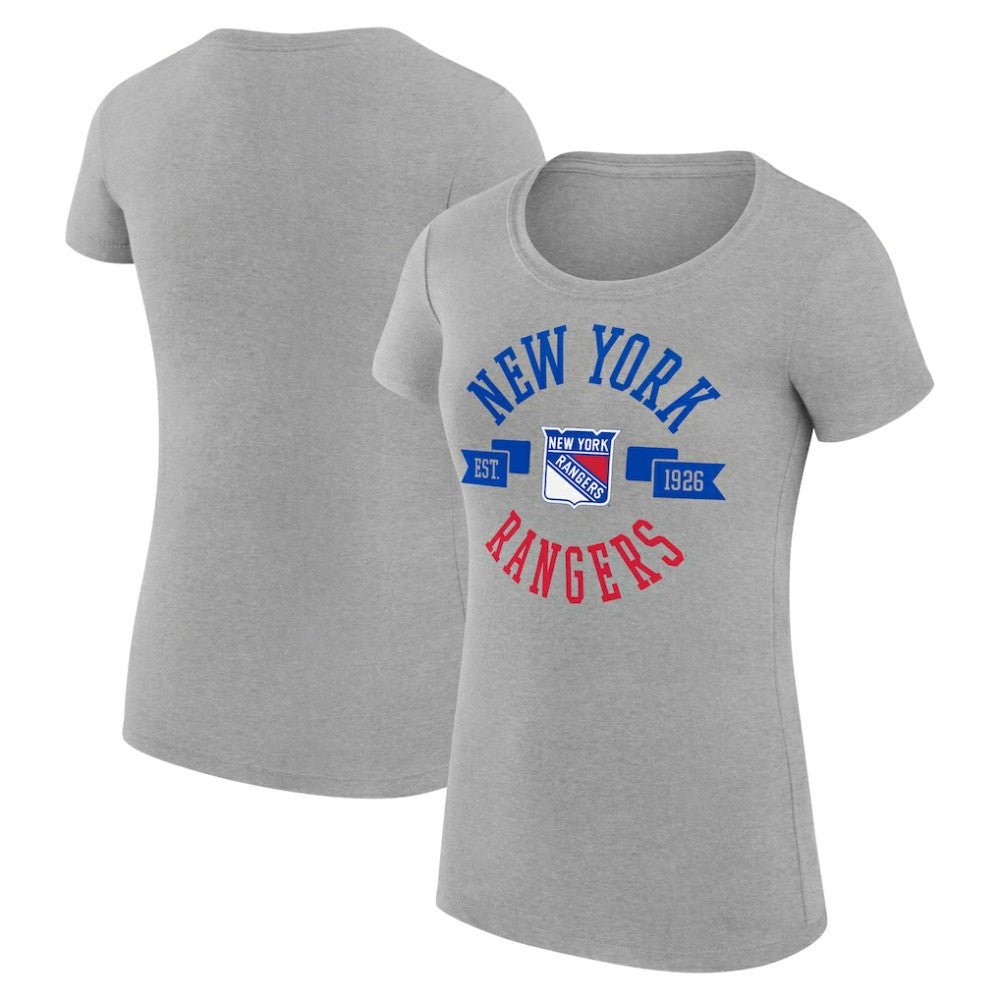 New York Rangers G-III 4Her by Carl Banks Women's Super-Slim Fit Lightweight City Graphic Sport Crewneck T-Shirt Heather Gray