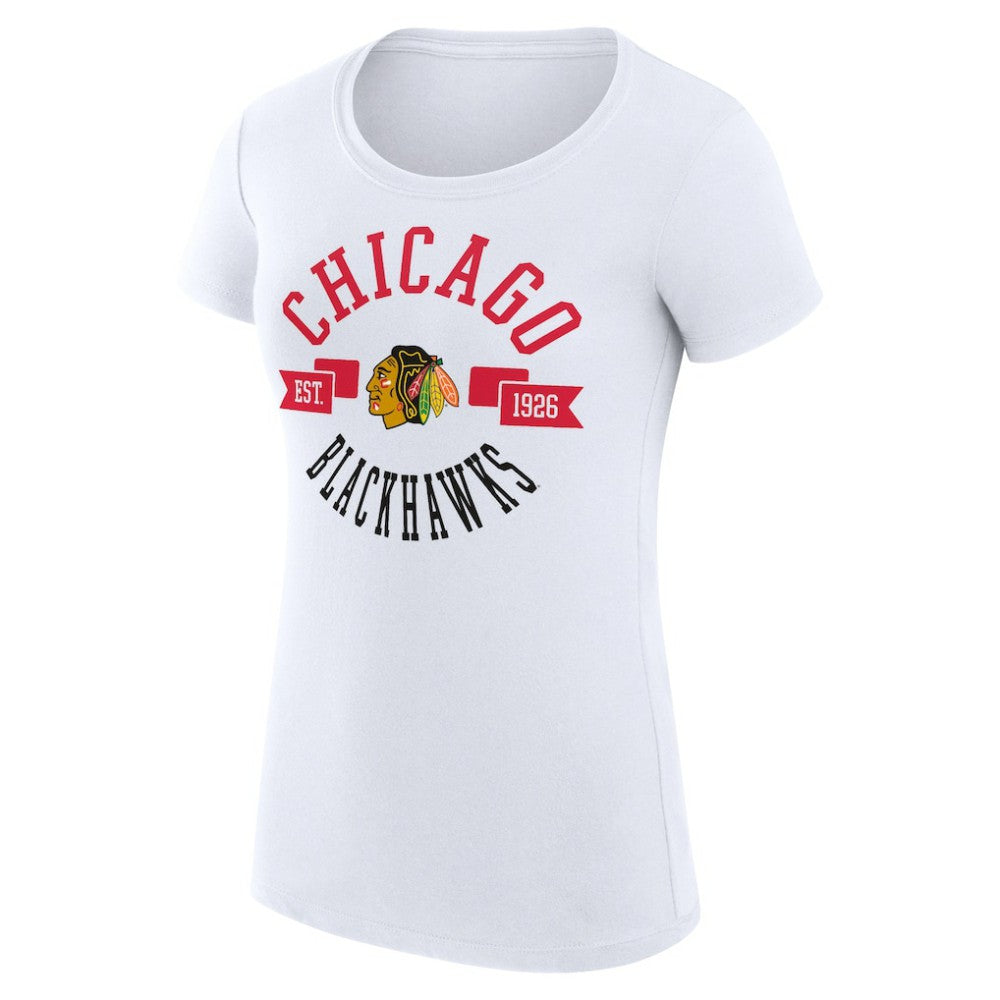 Chicago Blackhawks G-III 4Her by Carl Banks Women's Super-Slim Fit Lightweight City Graphic Sport Crewneck T-Shirt White