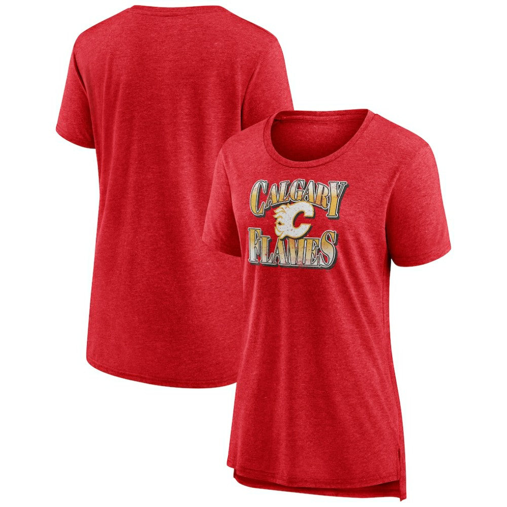 Calgary Flames Women's Crash the Net Tri-Blend T-Shirt Red