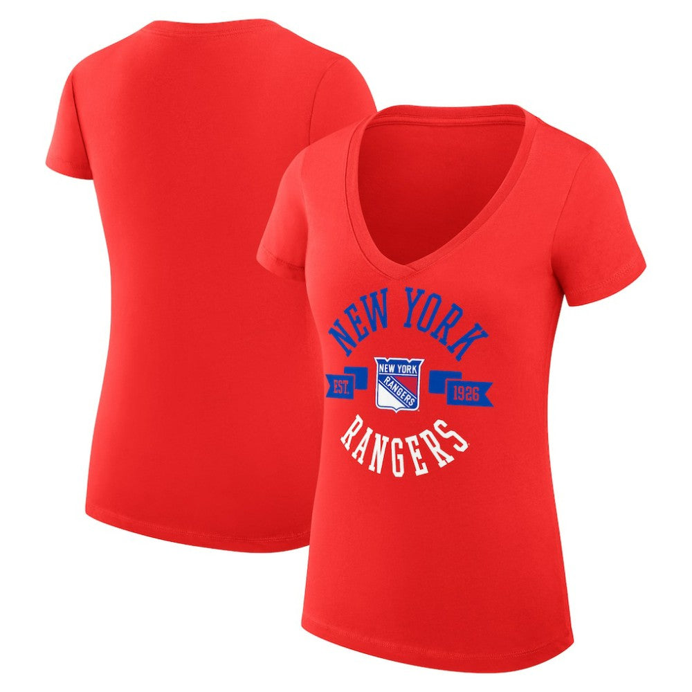 New York Rangers G-III 4Her by Carl Banks Women's Super-Slim Fit Lightweight City Graphic V-Neck T-Shirt Red