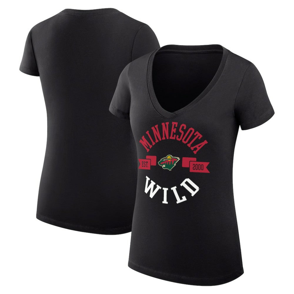 Minnesota Wild G-III 4Her by Carl Banks Women's Super-Slim Fit Lightweight City Graphic V-Neck T-Shirt Black