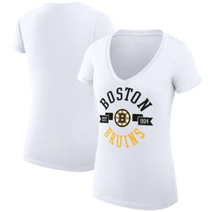 Boston Bruins G-III 4Her by Carl Banks Women's Super-Slim Fit Lightweight City Graphic V-Neck T-Shirt White