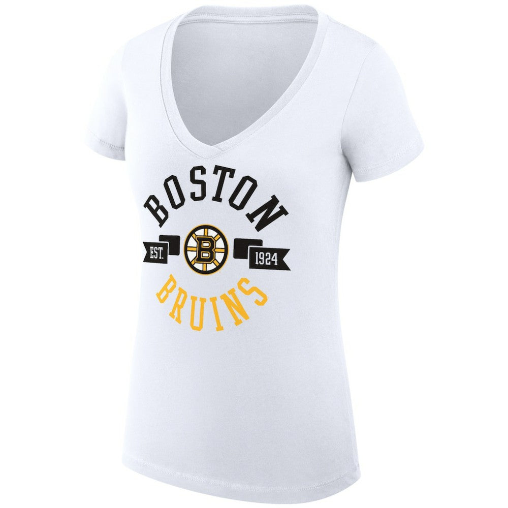 Boston Bruins G-III 4Her by Carl Banks Women's Super-Slim Fit Lightweight City Graphic V-Neck T-Shirt White