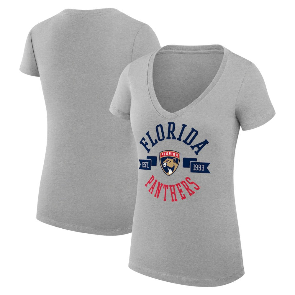 Florida Panthers G-III 4Her by Carl Banks Women's Super-Slim Fit Lightweight City Graphic V-Neck T-Shirt Heather Gray