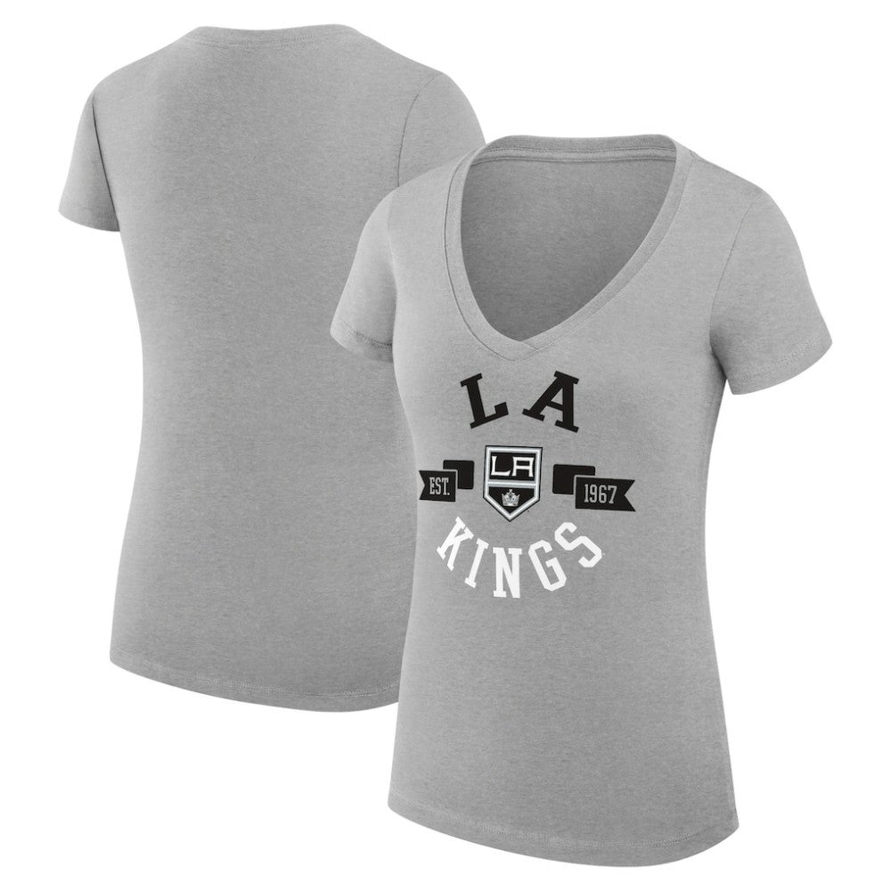 Los Angeles Kings G-III 4Her by Carl Banks Women's Super-Slim Fit Lightweight City Graphic V-Neck T-Shirt Heather Gray