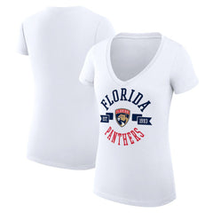 Florida Panthers G-III 4Her by Carl Banks Women's Super-Slim Fit Lightweight City Graphic V-Neck T-Shirt White