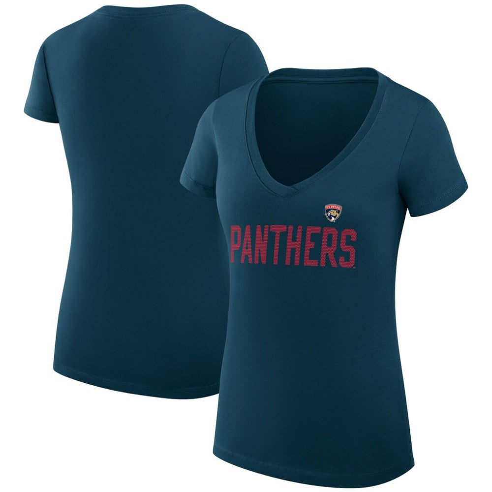Florida Panthers G-III 4Her by Carl Banks Women's Super-Slim Fit Lightweight Dot Print Team V-Neck T-Shirt Navy