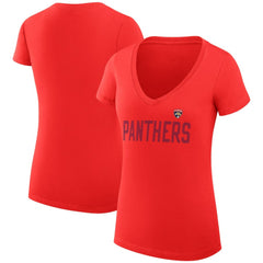 Florida Panthers G-III 4Her by Carl Banks Women's Super-Slim Fit Lightweight Dot Print Team V-Neck T-Shirt Red