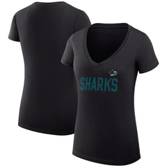 San Jose Sharks G-III 4Her by Carl Banks Women's Super-Slim Fit Lightweight Dot Print Team V-Neck T-Shirt Black
