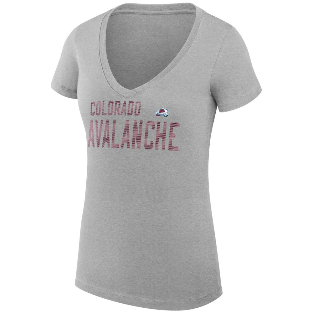 Colorado Avalanche G-III 4Her by Carl Banks Women's Super-Slim Fit Lightweight Dot Print Team V-Neck T-Shirt Heather Gray