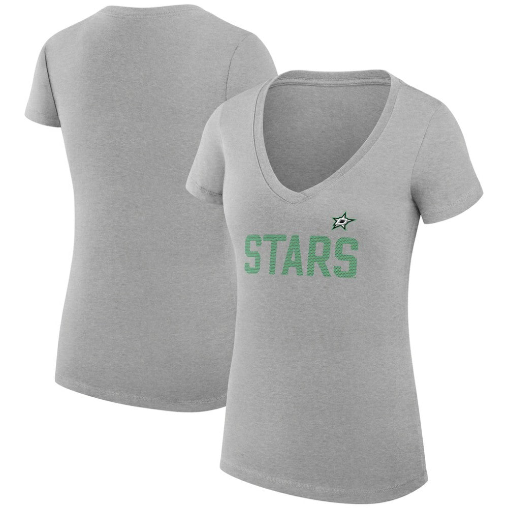 Dallas Stars G-III 4Her by Carl Banks Women's Super-Slim Fit Lightweight Dot Print Team V-Neck T-Shirt Heather Gray