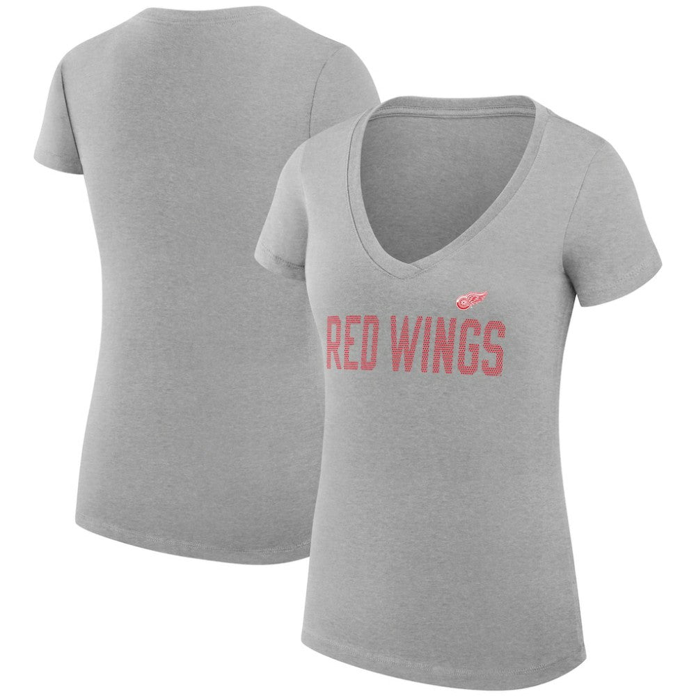 Detroit Red Wings G-III 4Her by Carl Banks Women's Super-Slim Fit Lightweight Dot Print Team V-Neck T-Shirt Heather Gray