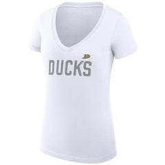 Anaheim Ducks G-III 4Her by Carl Banks Women's Super-Slim Fit Lightweight Dot Print Team V-Neck T-Shirt White