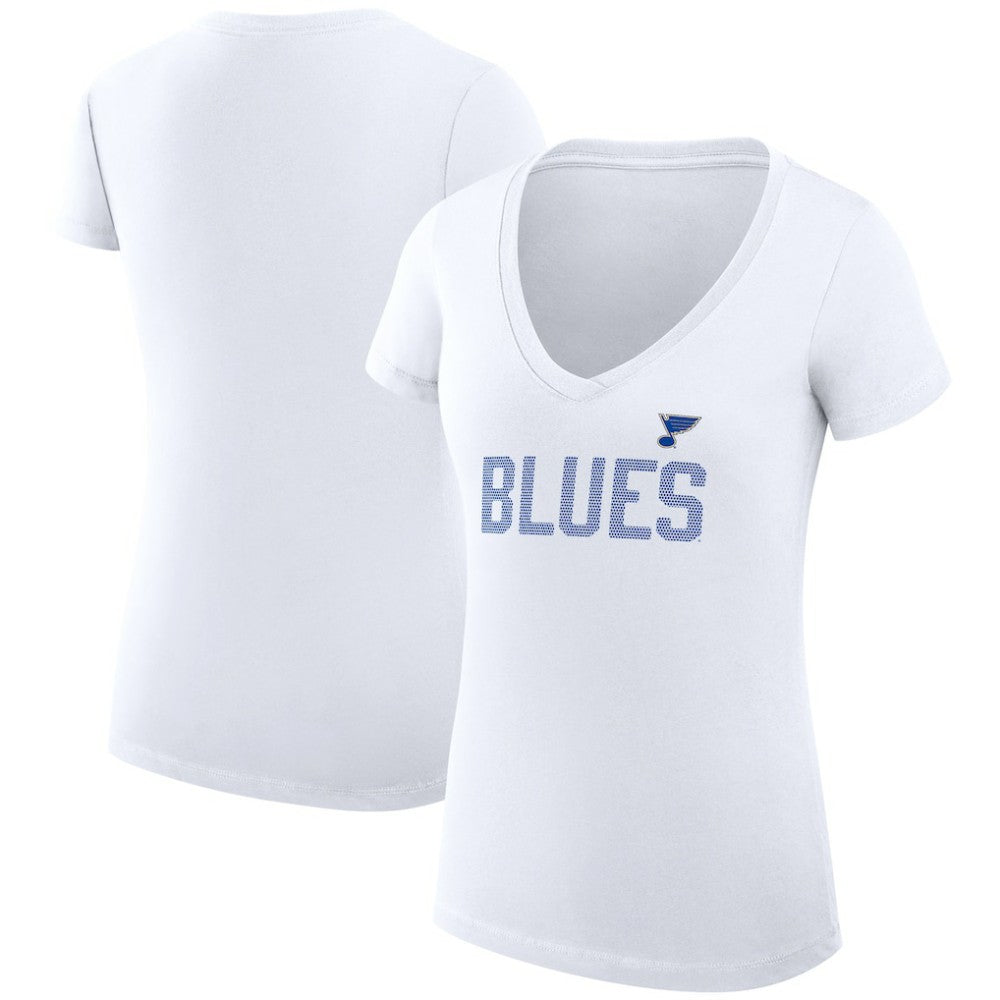 St. Louis Blues G-III 4Her by Carl Banks Women's Super-Slim Fit Lightweight Dot Print Team V-Neck T-Shirt White