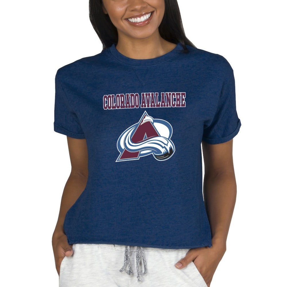 Colorado Avalanche Concepts Sport Women's Tri-Blend Mainstream Terry Short Sleeve Sweatshirt Top Navy
