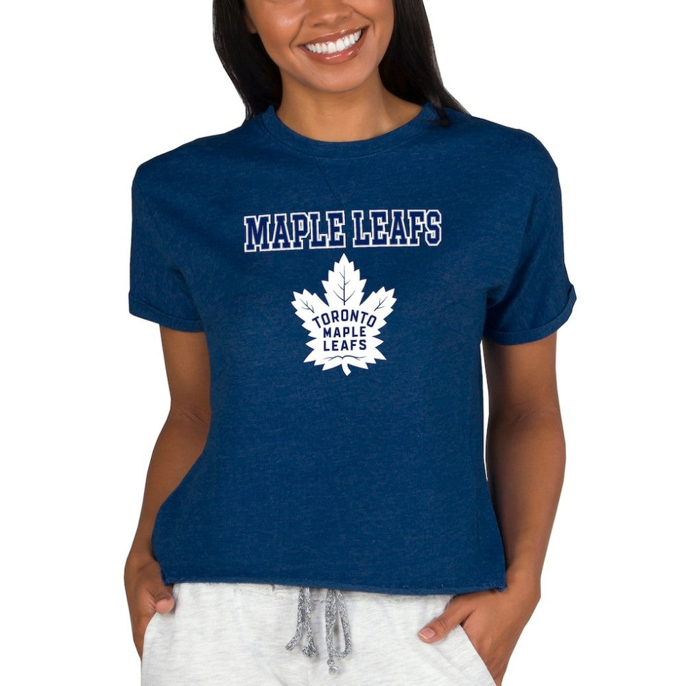 Toronto Maple Leafs Concepts Sport Women's Tri-Blend Mainstream Terry Short Sleeve Sweatshirt Top Navy