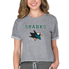 San Jose Sharks Concepts Sport Women's Tri-Blend Mainstream Terry Short Sleeve Sweatshirt Top Heather Gray
