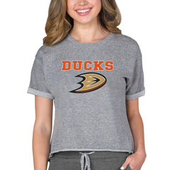 Anaheim Ducks Concepts Sport Women's Tri-Blend Mainstream Terry Short Sleeve Sweatshirt Top Heather Gray