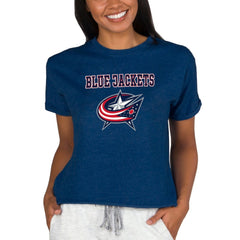 Columbus Blue Jackets Concepts Sport Women's Tri-Blend Mainstream Terry Short Sleeve Sweatshirt Top Navy
