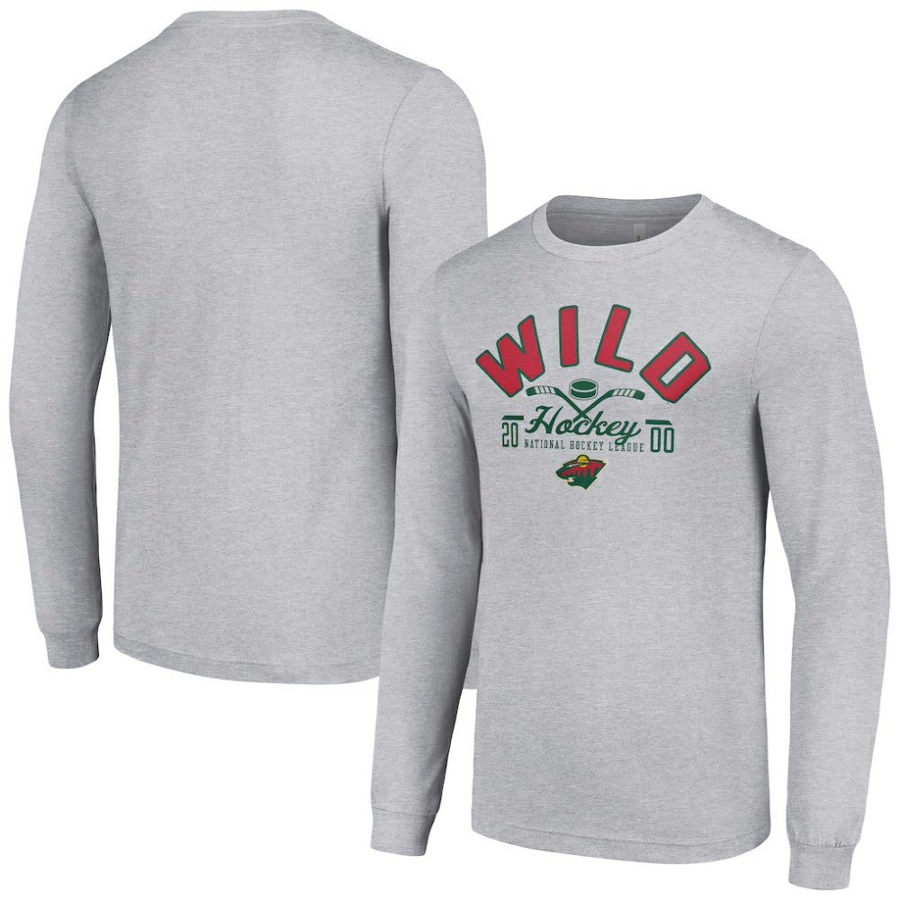 Minnesota Wild Starter Puck Long Sleeve T-Shirt Heather Gray