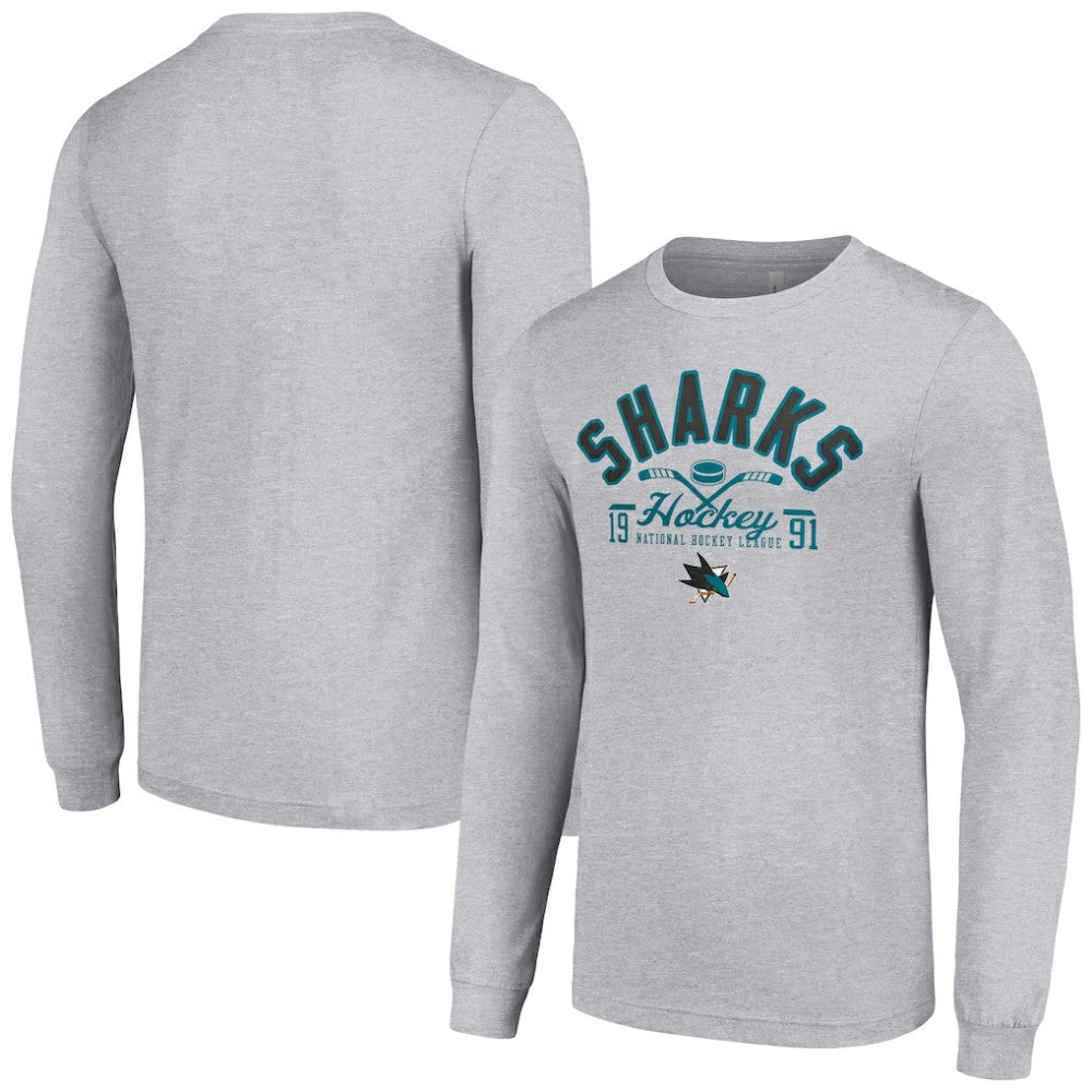 San Jose Sharks Starter Puck Long Sleeve T-Shirt Heather Gray