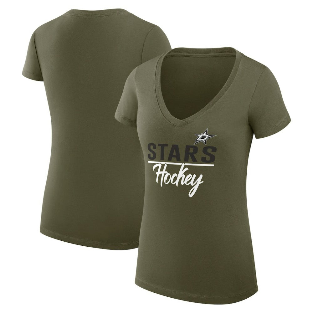Dallas Stars G-III 4Her by Carl Banks Women's Super-Slim Fit Lightweight Team Sport V-Neck T-Shirt Olive