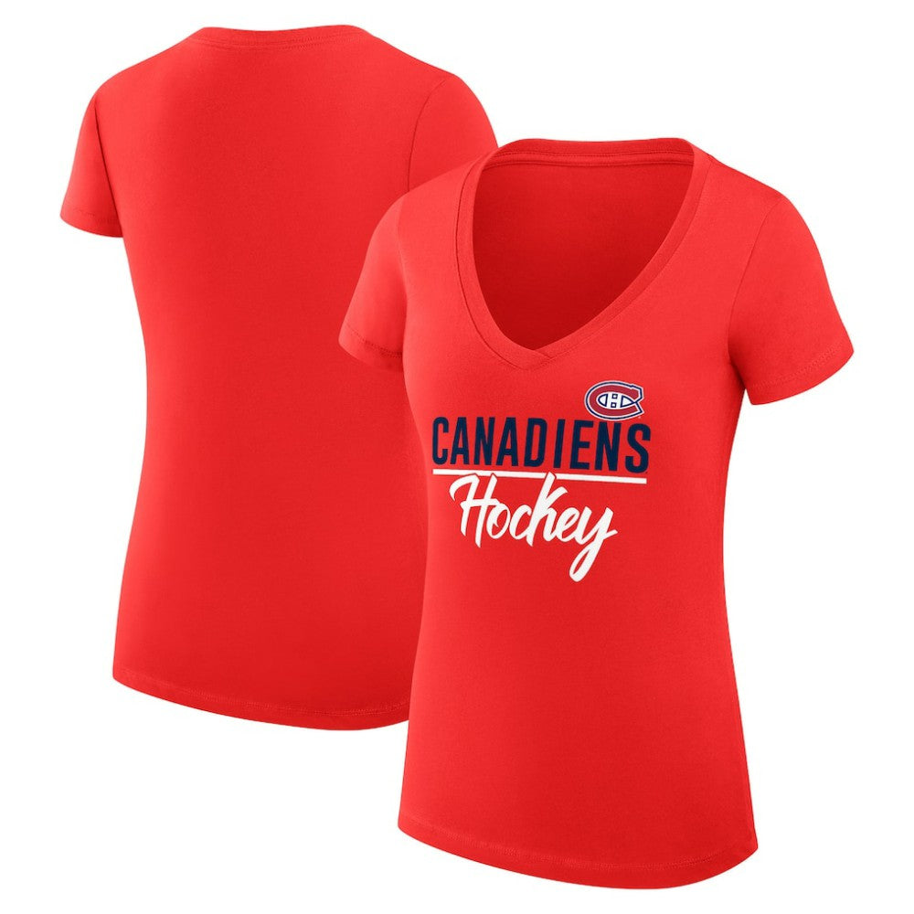 Montreal Canadiens G-III 4Her by Carl Banks Women's Super-Slim Fit Lightweight Graphic V-Neck T-Shirt Red