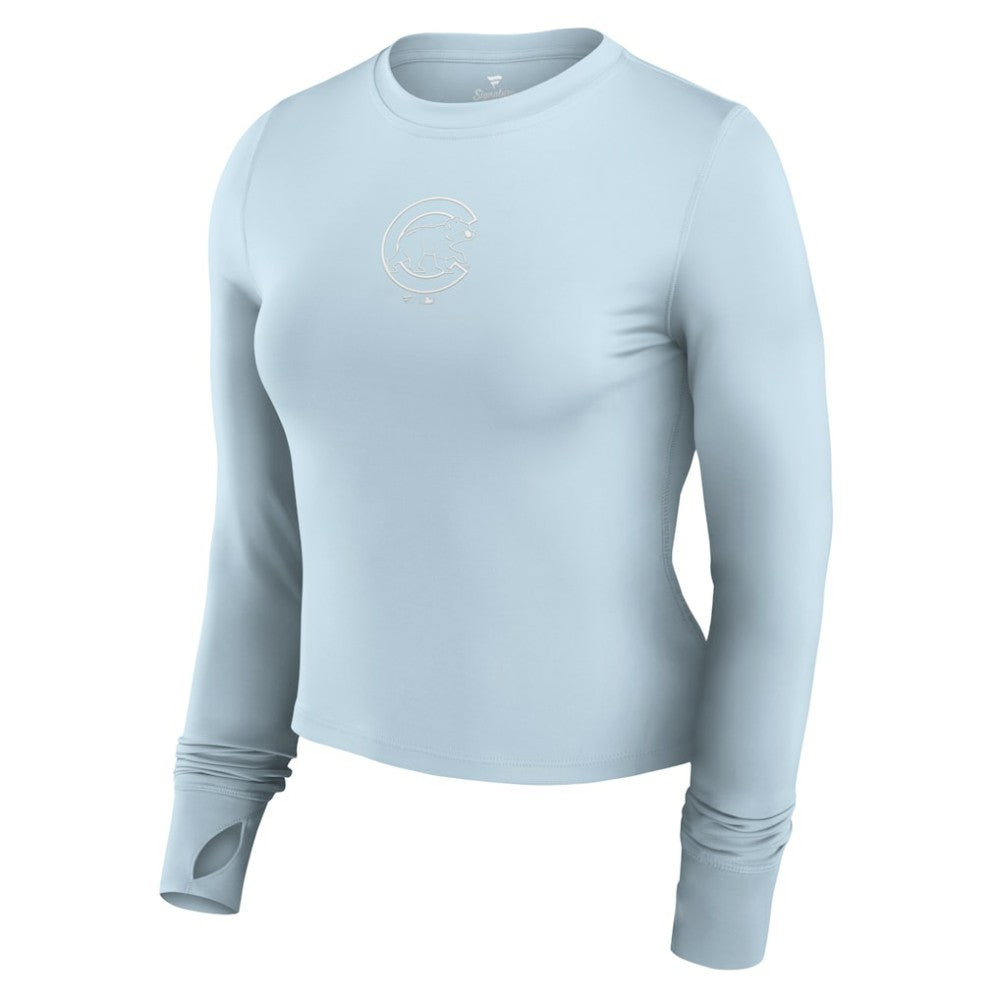 Chicago Cubs Women's Studio Fitted Long Sleeve Gym Top  Light Blue